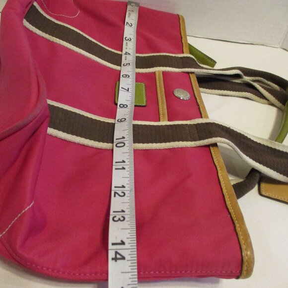 Coach Woman Large Pink Black Yellow Top Zip Pockets Shoulder Purse Bag - Picture 11 of 11